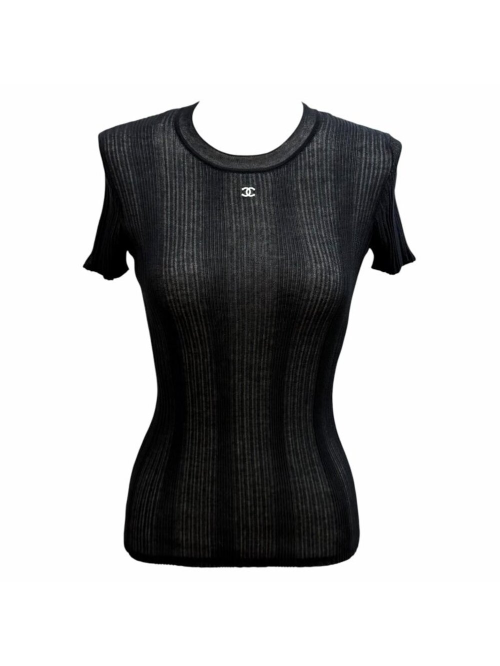 Chanel Coco Beach CC Logo Short Sleeve Top Black 34